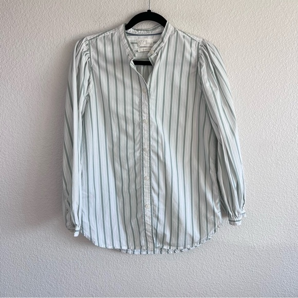 J. Crew Women’s Classic-fit Collarless Puff-sleeve Shirt in Stripe - Picture 1 of 11